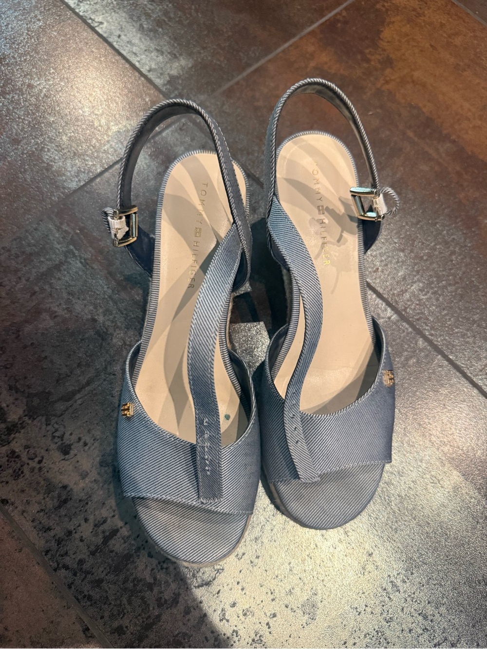 Tommy Hilfiger Blue Slingback Sandals with Gold Accents